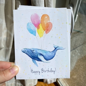 Verjaardagskaarten, grappige ansichtkaarten, verjaardag walvis, verjaardagskaarten, ballonnenkaart, grappige dieren, aquarel dieren, walvis verjaardagskaart, verjaardagskaart