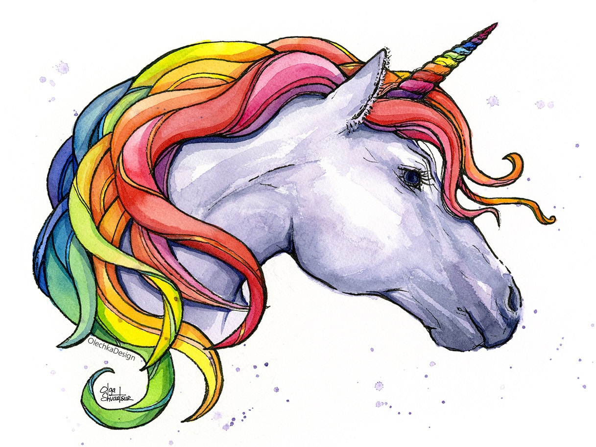 Rainbow Unicorn Unicorn Watercolor Art Print Colorful Etsy