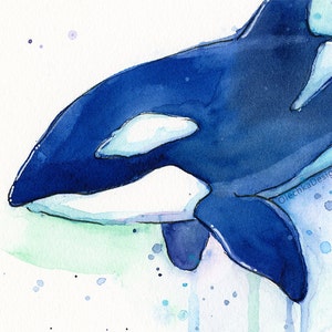 Killer Whale Orca Watercolor Art Print, Whale Art, Whale Painting, Orca Art, Sea Creatures, Nursery Art Print, Orca Painting, Whale Wall Art image 6