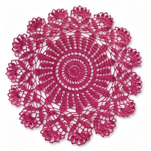 Large Crocheted Doily 18 Inch | Round Fuchsia Pink Lace Doily | Handmade Cotton Table Mat | Boho Centerpiece | Gift for Her