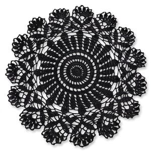 Black Web Crochet Doily 18 Inch, Handmade Gothic Lace Centerpiece, Round Spiderweb Table Mat, Halloween Witchy Decor