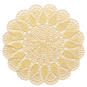 12 Inch Canary Yellow Crochet Doily - Honeybee Gold Handmade Cotton Lace Doily, Sunny Pineapple Round Doily, Bird and Bee Kitchen Decor