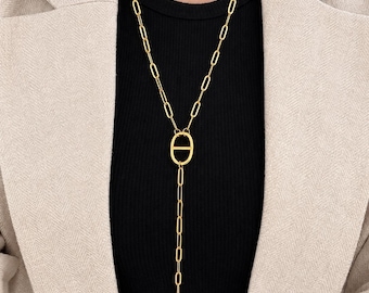 collier Y maille marine doré en acier inoxydable