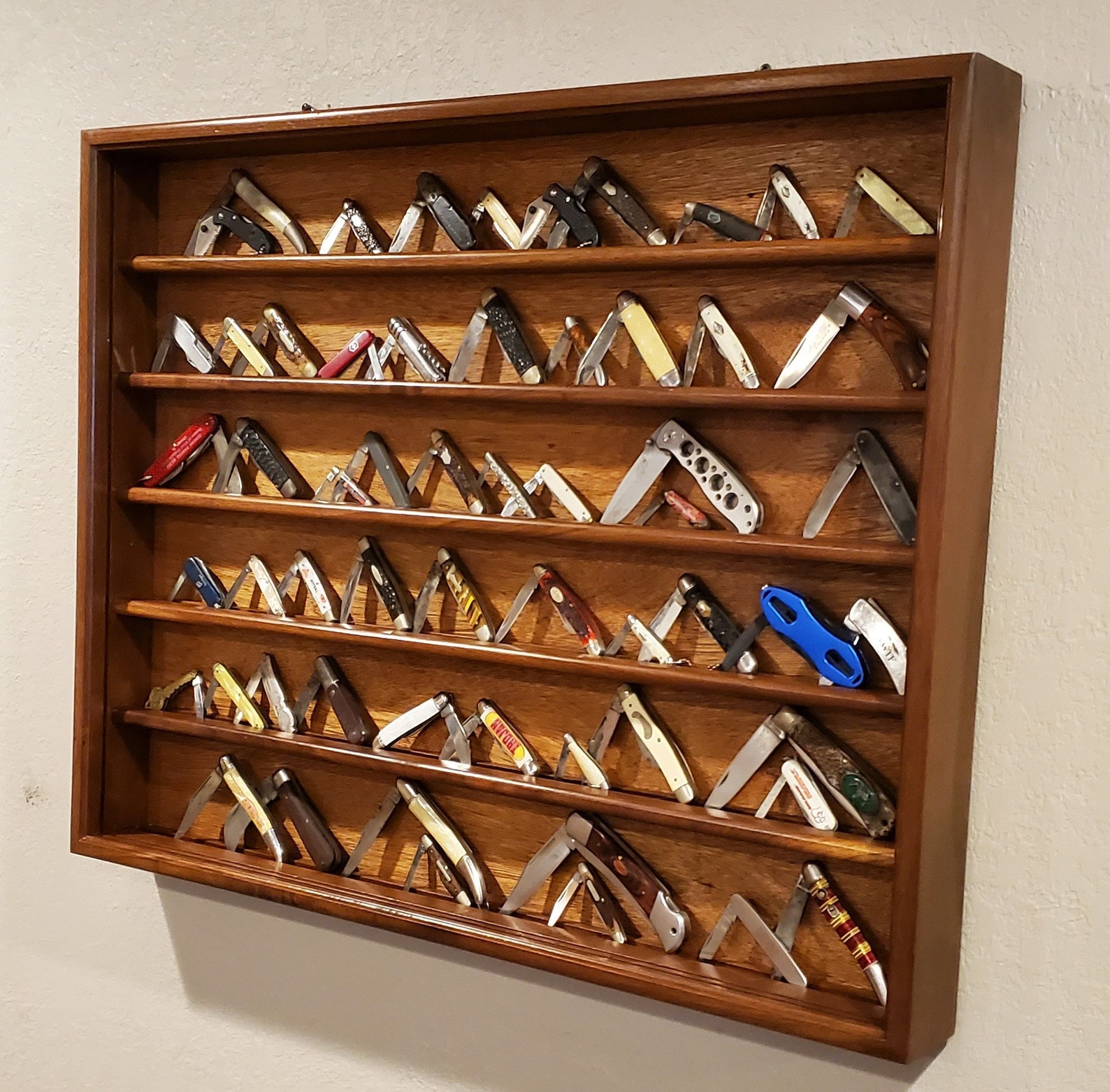 Large Walnut Folding Knife Display Case Etsy