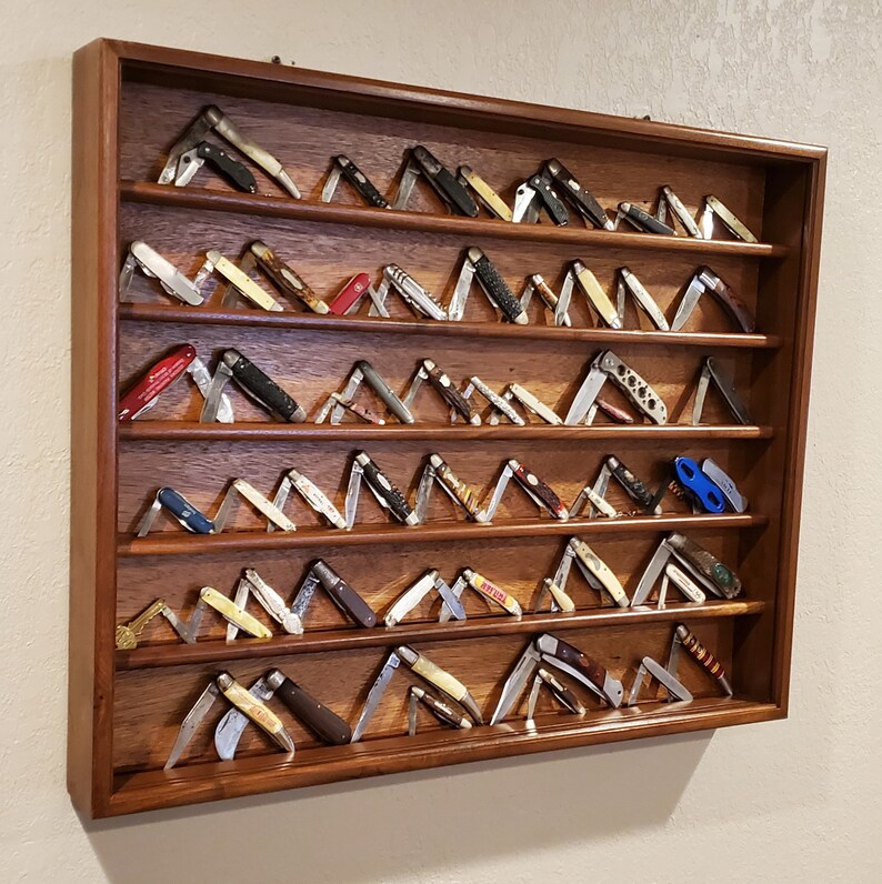 Large Walnut Folding Knife Display Case Etsy