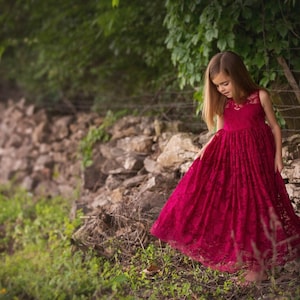 Burgundy Lace Keyhole Sweetheart Dress (Ready to Ship)- Flower Girl, Wedding, Girl, Toddler, country, rustic dress, summer, spring, fall