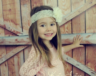 Diadema de flores de gasa (lista para enviar) - Marfil brillante para recién nacidos, bebés, niñas, niños pequeños, niñas de las flores, estilo vintage, elegante, encaje