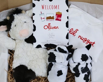 Lil Nugget Personalized Baby Gift Box, Baby Shower, Welcome Newborn Gift, Boy/Girl Gift, Gender Neutral Baby Gift Set, Cow Baby Gift