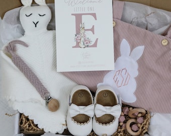 Coffret cadeau personnalisé pour bébé, baby shower, cadeau de bienvenue pour nouveau-né, cadeau garçon/fille, cadeau de Pâques lapin, ensemble cadeau pour bébé neutre en matière de genre, cadeau monogramme