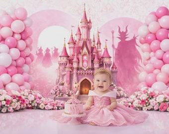 Sleeping Beauty Inspired Digital Backdrop | Aurora Princess Castle Background | Cake Smash Photography (PNG Format)