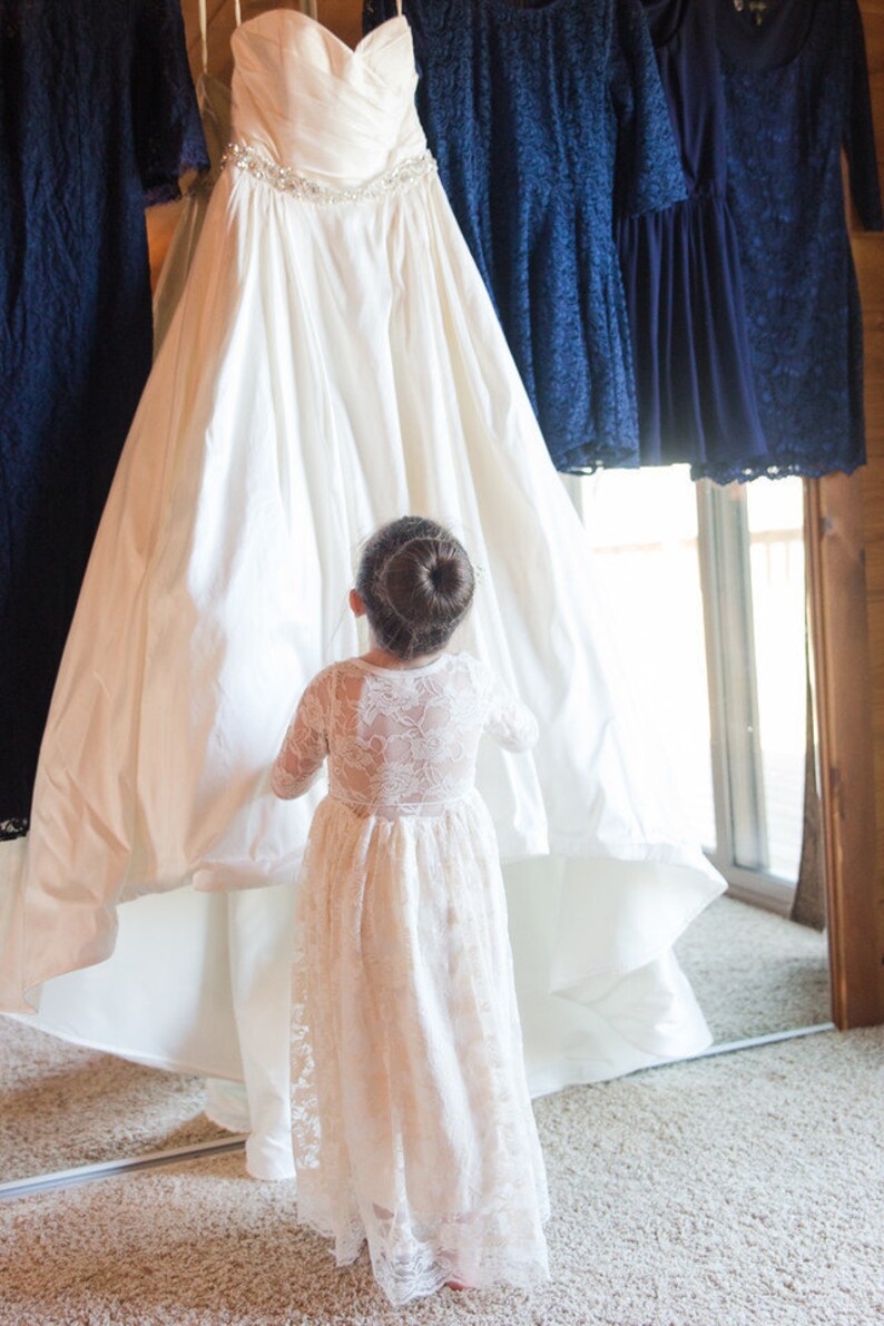 Ready to Ship Long Sleeve Dark Green Sweetheart Dress Flower Girl, Wedding, country, rustic dress, fall, winter, long sleeve, lace image 10