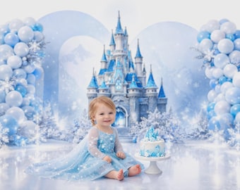 Frozen Inspired Digital Backdrop | Elsa Princess Castle Background | Cake Smash Photography (PNG Format)