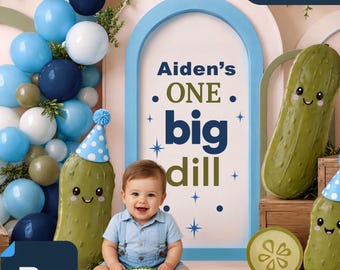 Personalized One Big Deal Pickle PSD Digital Backdrop | Cake Smash Photo Setup | Custom Name Sign (Photshop Format)