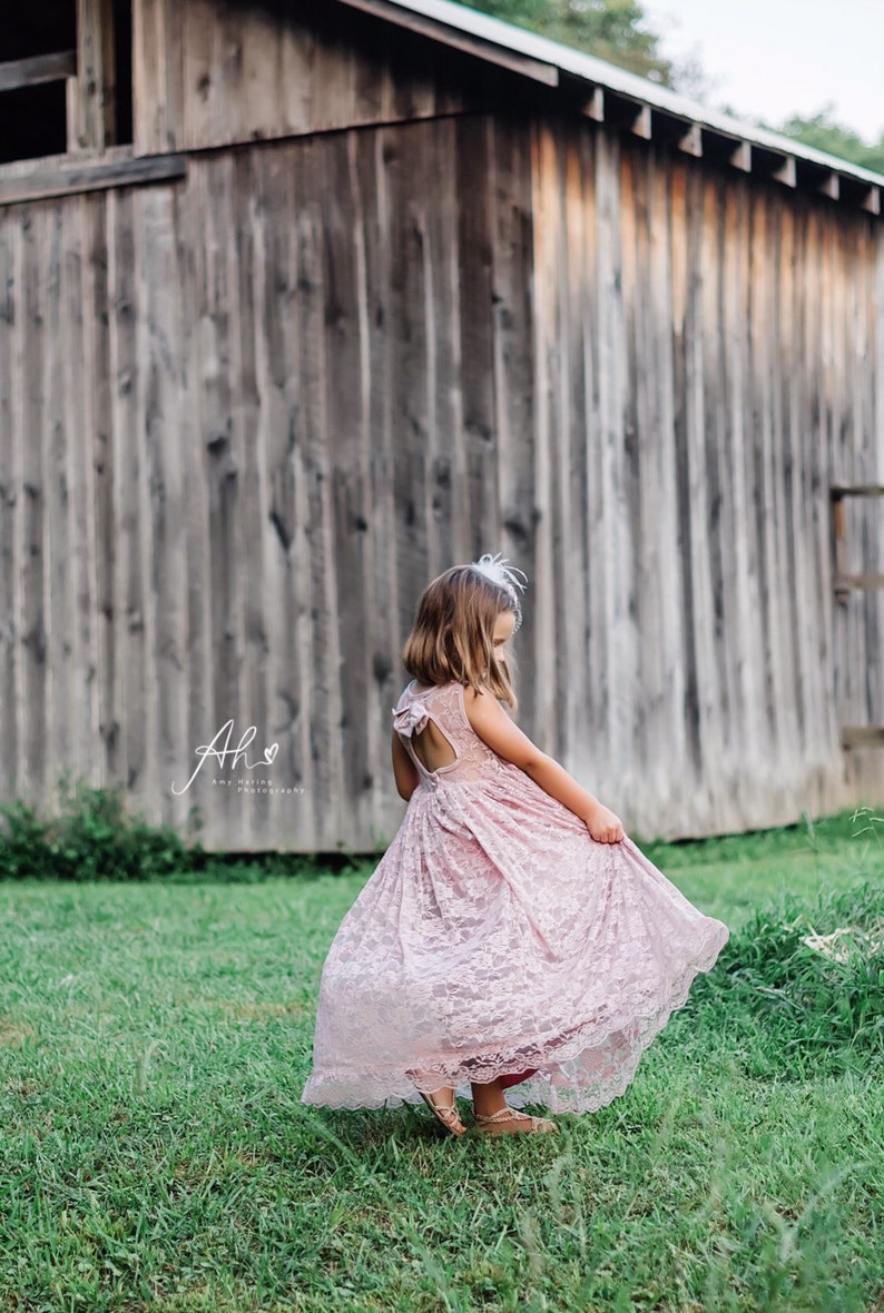 Blush Lace Keyhole Sweetheart Dress Ready to Ship Flower Girl, Wedding, Girl, Toddler, vintage, rustic dress, summer, spring, winter image 5