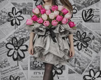 Spring Newspaper Backdrop | Flower Graffiti Heart Photography Background | Romantic Editorial Studio (PNG Format)