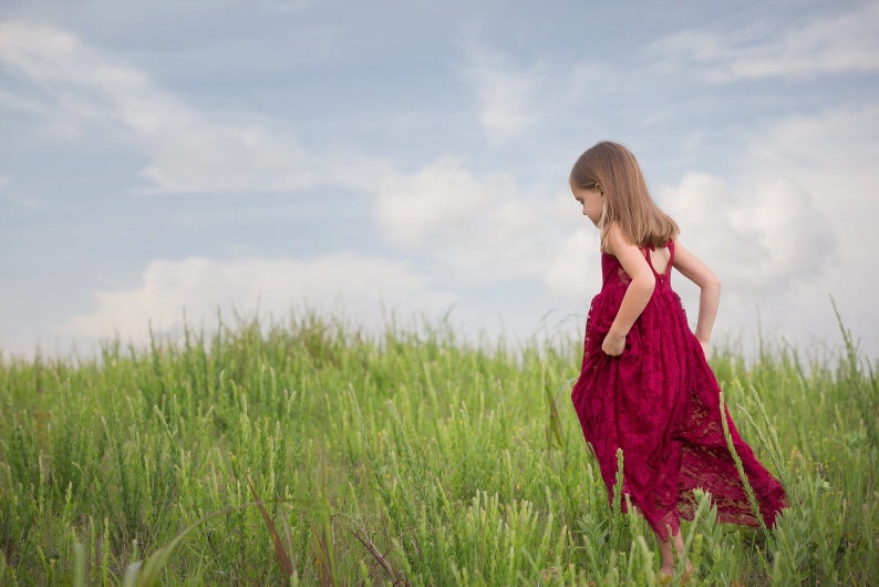 Burgundy Lace Keyhole Sweetheart Dress Ready to Ship Flower Girl, Wedding, Girl, Toddler, country, rustic dress, summer, spring, fall image 4