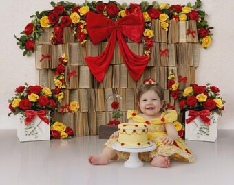 Belle Inspired Book Page Digital Backdrop | Floral Bow, Storybook Theme (PNG Format)