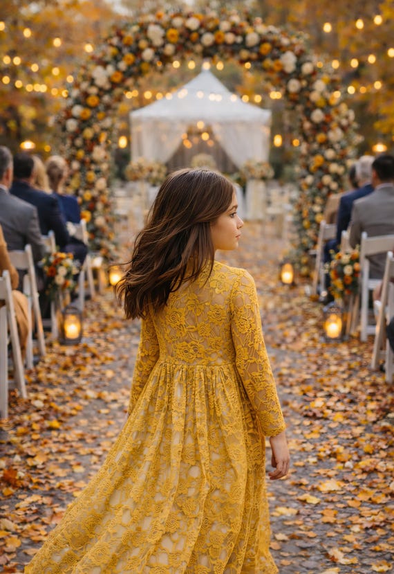 Marigold Lace Sweetheart Long Sleeve Dress (Ready to Ship)- Girls Vintage Inspired Dress | Boho Flower Girl Dress | Special Occasion Dress Marigold Lace Sweetheart Long Sleeve Dress (Ready to Ship)- Girls Vintage Inspired Dress | Boho Flower Girl Dress | Special Occasion Dress