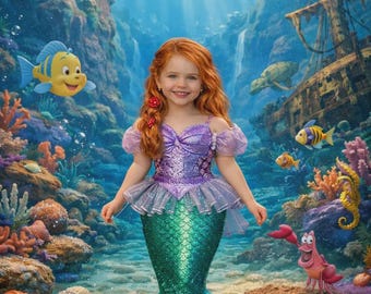 Cenário digital da Pequena Sereia | Fundo Subaquático (Formato PNG)