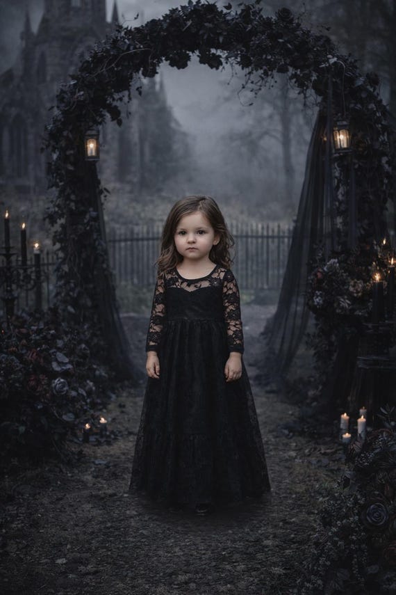 Black Ruffle Lace Sweetheart Dress (Ready to Ship)- Girls Vintage Inspired Dress | Boho Flower Girl Dress | Special Occasion Dress