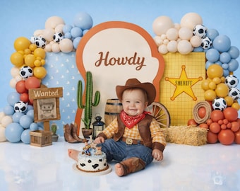 Western Cowboy “Howdy” Digital Backdrop | Toy Story Inspired Cake Smash Background | Sheriff Cake Smash (PNG Format)