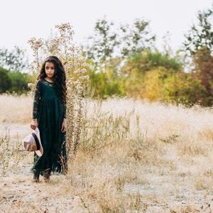 Ready to Ship Long Sleeve Dark Green Sweetheart Dress Flower Girl, Wedding, country, rustic dress, fall, winter, long sleeve, lace image 5