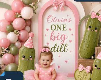 Personalized One Big Deal Pickle PSD Digital Backdrop | Cake Smash Photo Setup | Custom Name Sign (Photshop Format)