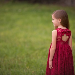 Burgundy Lace Keyhole Sweetheart Dress Ready to Ship Flower Girl, Wedding, Girl, Toddler, country, rustic dress, summer, spring, fall image 2