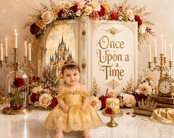 Beauty and the Beast Inspired Digital Backdrop | Belle Princess Castle Background | Fairy Tale Storybook Digital Cake Smash (PNG Format)
