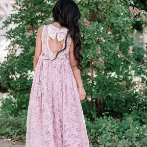Blush Lace Keyhole Sweetheart Dress Ready to Ship Flower Girl, Wedding, Girl, Toddler, vintage, rustic dress, summer, spring, winter image 9