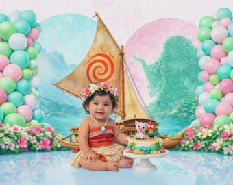 Moana Inspired Digital Backdrop | Tafiti Ocean Background | Cake Smash Photography (PNG Format)