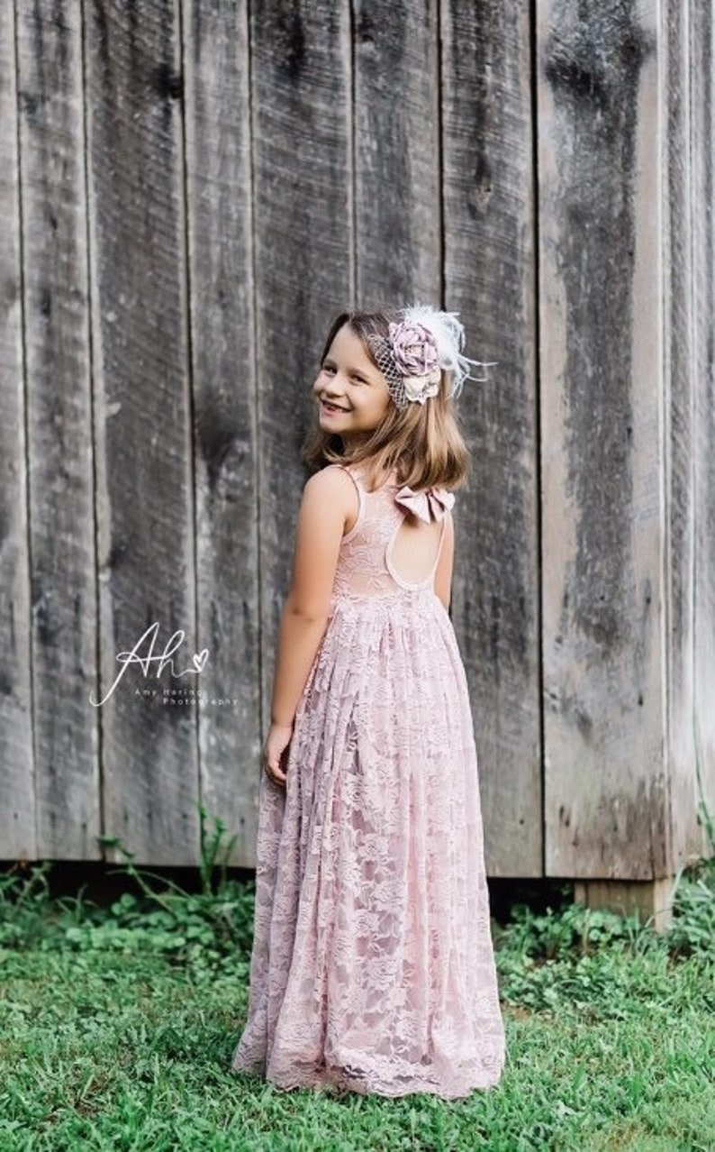 Blush Lace Keyhole Sweetheart Dress Ready to Ship Flower Girl, Wedding, Girl, Toddler, vintage, rustic dress, summer, spring, winter image 4