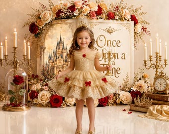 Beauty and the Beast Inspired Digital Backdrop | Belle Princess Castle Background | Fairy Tale Storybook Digital Cake Smash (PNG Format)