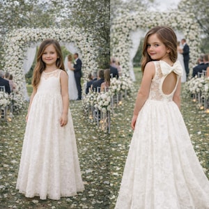 Vestido de encaje color marfil con escote corazón y abertura (listo para enviar) - Vestido de inspiración vintage para niñas / Vestido boho para damita de honor / Vestido para ocasiones especiales