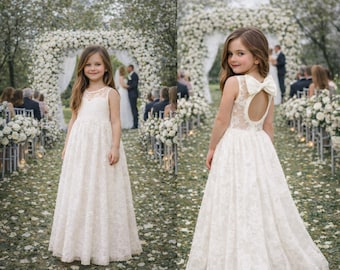 Ivory Lace Keyhole Sweetheart Dress (Ready to Ship)- Girls Vintage Inspired Dress | Boho Flower Girl Dress | Special Occasion Dress