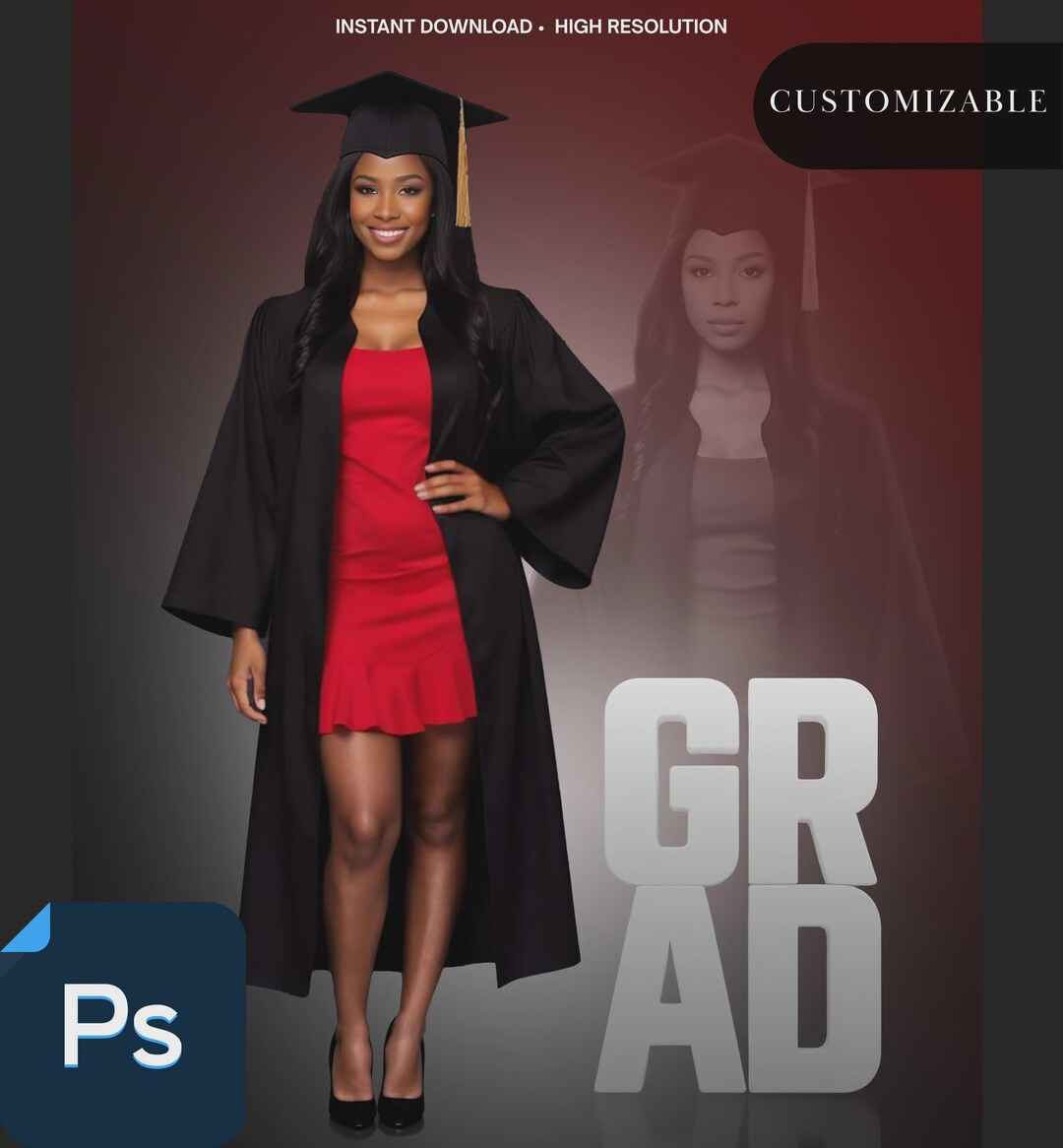 Customizable Graduation Screen Digital Photo Template | Cap and Gown ...