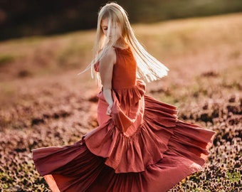 Rust Maxi Dress- Flower Girl, Wedding, Girl, Toddler, Country, Rustic Dress, Summer, Spring, Fall, lace, burnt orange, red