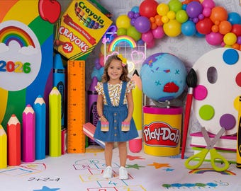 Back to School & Graduation 2026 Digital Backdrop | Colorful Classroom Crayon Theme | Studio Prop for School Minis (PNG Format)