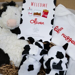 Lil Nugget Personalized Baby Gift Box, Baby Shower, Welcome Newborn Gift, Boy/Girl Gift, Gender Neutral Baby Gift Set, Cow Baby Gift image 3