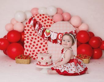 Pink Strawberry Smash Digital Backdrop | Strawberry Birthday Background (PNG Format)