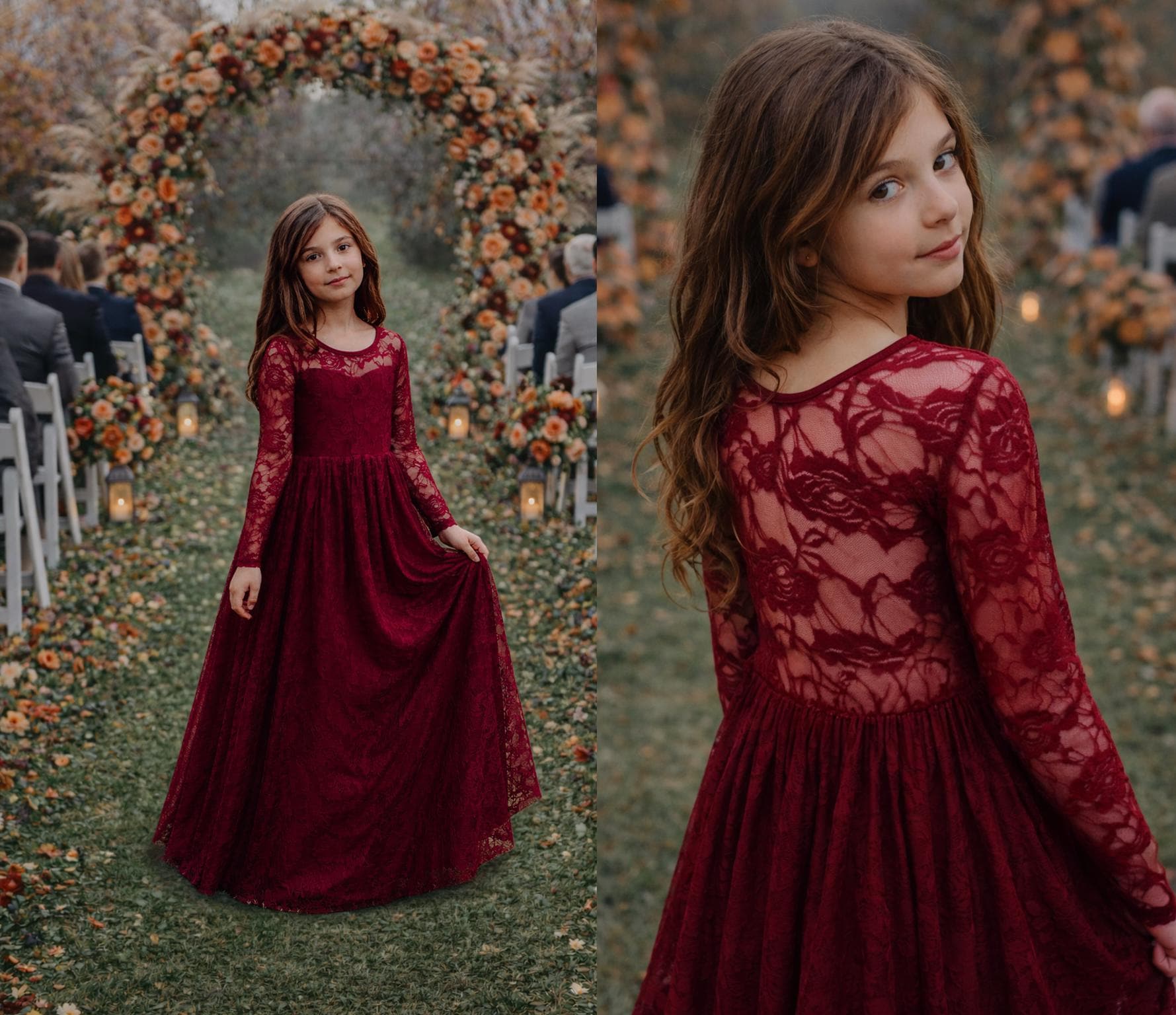 white christmas dresses 2Bunnies Girls' 12M-12yr Peony Lace Sleeveless Maxi Flower Girl Dress Burgundy 7-8 Years main image 1