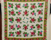 SALE Vintage Russian shawl. Ukrainian Hustka. Platok Babushka. Ethnic wool Scarf. Shawl with lurex chale russe. Lurex scarf of roses