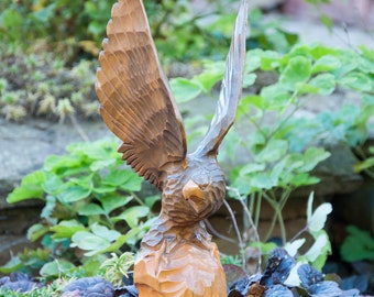 Hand Carved Wooden Eagle Statue - Vintage USSR Folk Art Decor