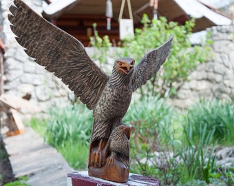ヴィンテージ木製鷲、大きな鷲の置物、彫刻彫刻、手作り、鷲の装飾、鳥