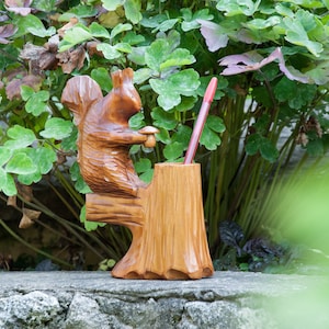 Carved Wooden Squirrel, Vintage Squirrel, Squirrel figurine, handmade Squirrel sculpture, USSR Squirrel, Forest animal, Stand for pens