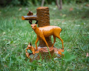 Wooden deer. Vintage. Deer figure. Wood deer sculpture. Wooden deer statue hand carved. Deer СССР. Home Decor. Deer pen holder, handmade