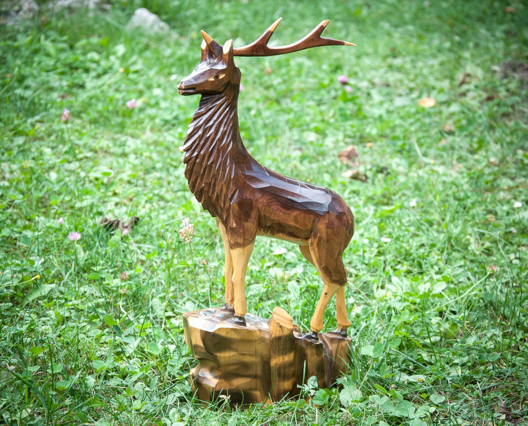 Wooden Deer. Vintage Deer Figure. Wood Deer Sculpture. Wooden Etsy