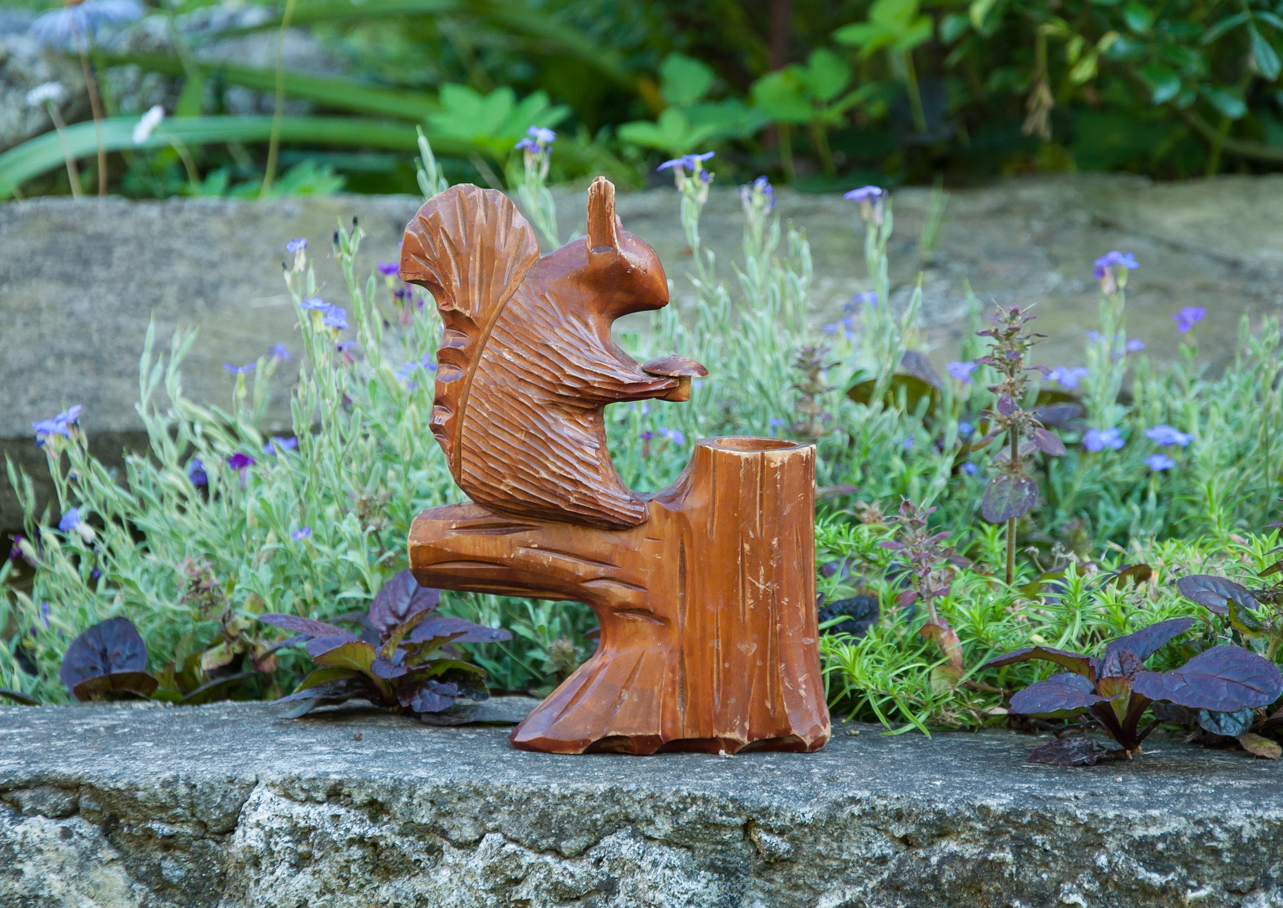 木製 リスの置物 手作り 木彫り 古い 木彫り リス リスの置物 木彫りの