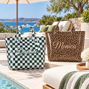 Sac de plage personnalisé en PVC, sac fourre-tout rayé en gelée personnalisé avec nom, sac de piscine imperméable, cadeau pour demoiselles d'honneur, cadeau pour enterrement de vie de jeune fille, sac de voyage d'été