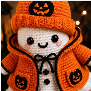 Halloween Ghost Crochet Pattern PDF, Pumpkin Outfit Amigurumi, Cute Ghost Doll, Jack O Lantern Crochet, Halloween Plush Pattern